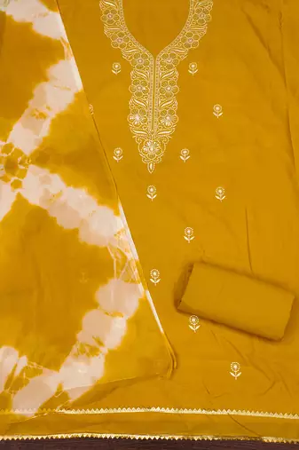 Women's yellow thread sequence embroidery pc cotton dress material