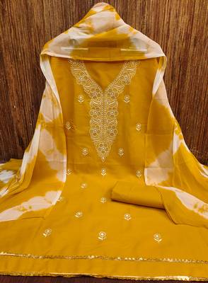 Women's yellow thread sequence embroidery pc cotton dress material 3