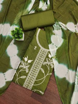 Women's mehandi thread sequence embroidery pc cotton dress material 1