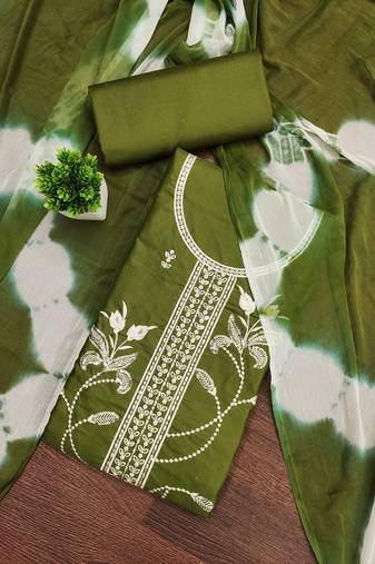 Women's mehandi unstitched thread sequence embroidery pc cotton dress material (cp9105mhd)