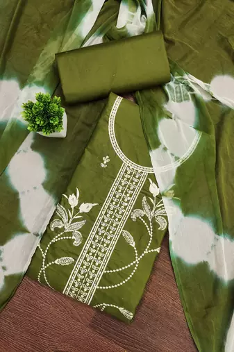 Women's mehandi unstitched thread sequence embroidery pc cotton dress material (cp9105mhd)