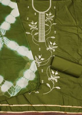 Women's mehandi thread sequence embroidery pc cotton dress material 2