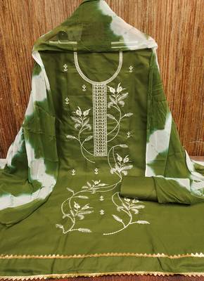 Women's mehandi thread sequence embroidery pc cotton dress material 3