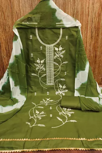 Women's mehandi thread sequence embroidery pc cotton dress material