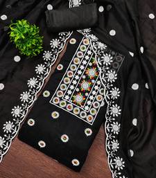 Women's black heavy thread embroidery chanderi cotton dress material