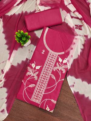 Women's pink thread sequence embroidery pc cotton dress material 1