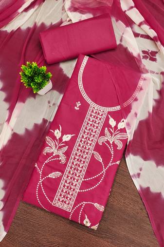 Women's pink unstitched thread sequence embroidery pc cotton dress material (cp9105pnk)
