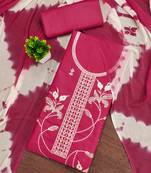 Women's pink thread sequence embroidery pc cotton dress material