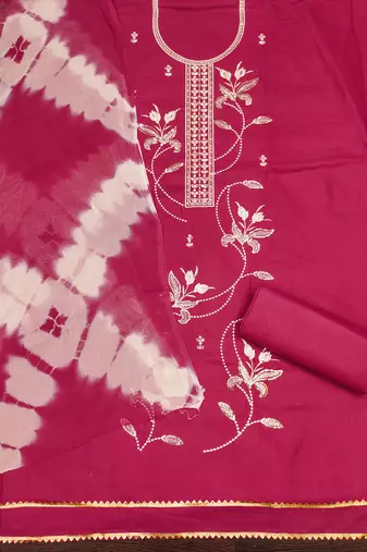 Women's pink thread sequence embroidery pc cotton dress material