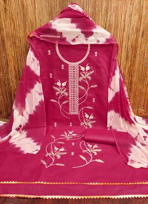 Women's pink thread sequence embroidery pc cotton dress material 3