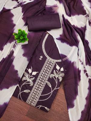 Women's purple thread sequence embroidery pc cotton dress material 1