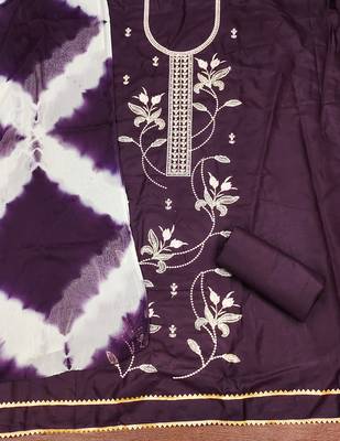 Women's purple thread sequence embroidery pc cotton dress material 2