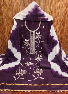 Women's purple thread sequence embroidery pc cotton dress material 3