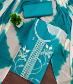 Women's sea green thread sequence embroidery pc cotton dress material