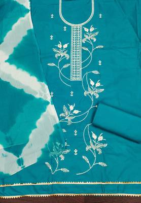 Women's sea green thread sequence embroidery pc cotton dress material 2