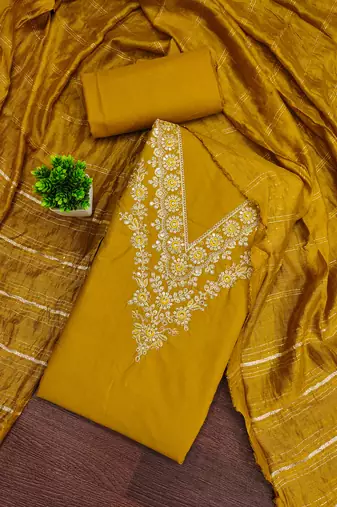 Women's mehandi unstitched thread sequence embroidery pc cotton dress material (cp9106mhd)