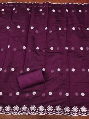 Women's voilet heavy thread embroidery chanderi cotton dress material 4