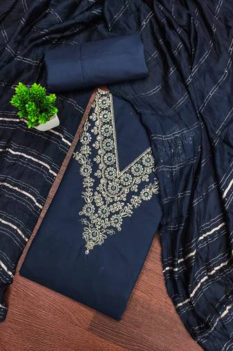 Women's teal blue unstitched thread sequence embroidery pc cotton dress material (cp9106tbl)