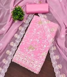 Women's baby pink heavy thread embroidery georgette dress material