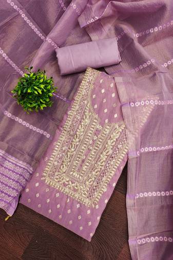 Women's levender unstitched woven sequence embroidery simmer buti jacquard dress material (cp9107ldr)