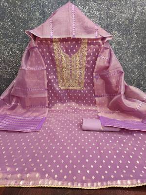 Women's levender woven sequence embroidery simmer buti jacquard dress material 3