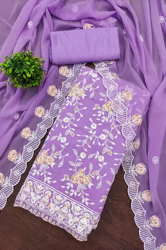 Women's levender unstitched heavy thread embroidery georgette dress material (cp9097ldr)