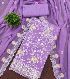Women's levender heavy thread embroidery georgette dress material