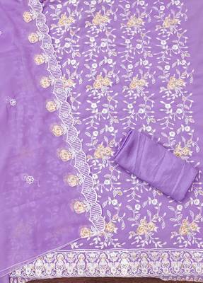 Women's levender heavy thread embroidery georgette dress material 3