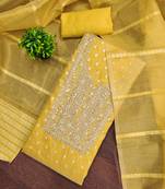 Women's yellow woven sequence embroidery simmer buti jacquard dress material