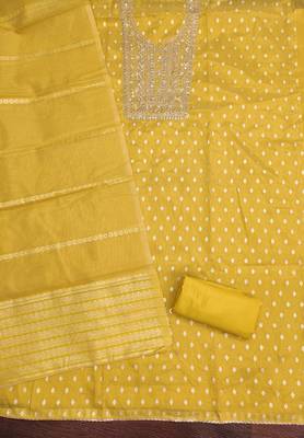 Women's yellow woven sequence embroidery simmer buti jacquard dress material 2