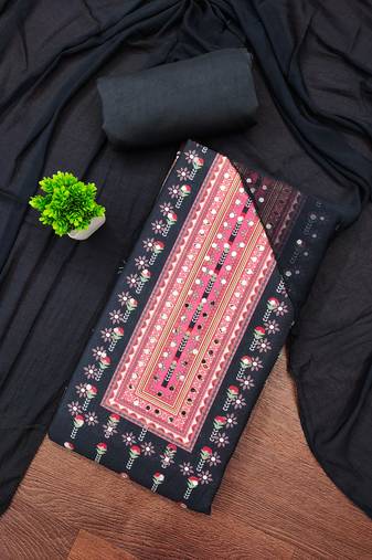 Women's multi unstitched print and mirror work rayon cotton dress material (cp9108grn)