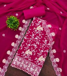 Women's magenta heavy thread embroidery georgette dress material