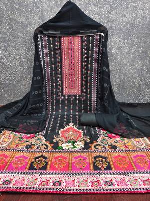Women's multi print and mirror work rayon cotton dress material 3
