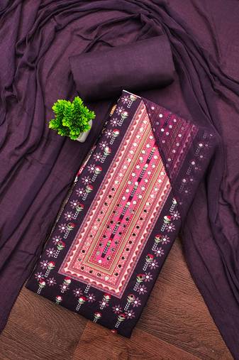 Women's multi unstitched print and mirror work rayon cotton dress material (cp9108ppl)