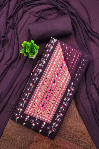Women's multi unstitched print and mirror work rayon cotton dress material (cp9108ppl)