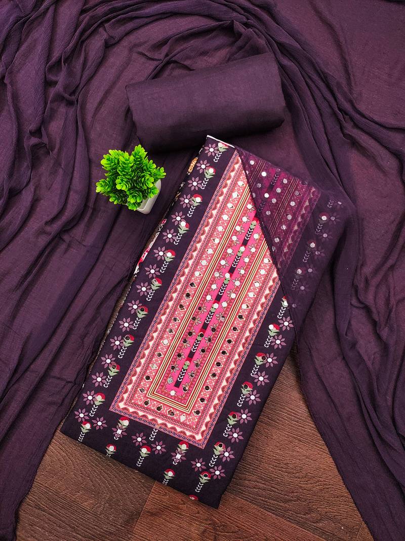 Women's multi unstitched print and mirror work rayon cotton dress material (cp9108ppl)