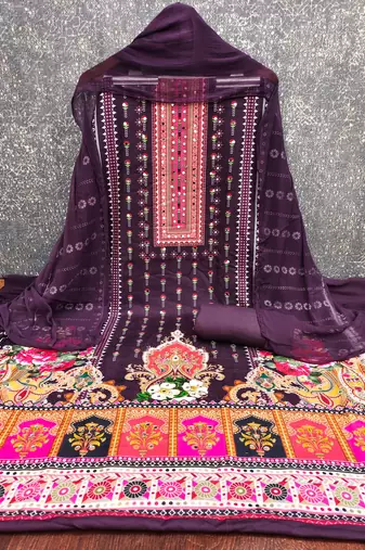 Women's multi print and mirror work rayon cotton dress material
