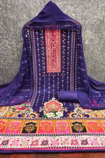 Women's multi print and mirror work rayon cotton dress material