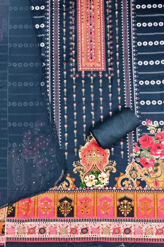 Women's multi print and mirror work rayon cotton dress material