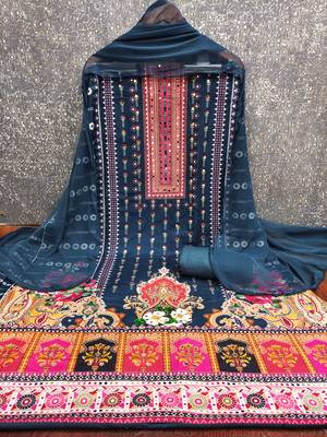 Women's multi print and mirror work rayon cotton dress material 3