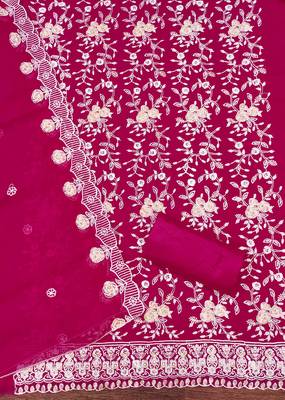 Women's magenta heavy thread embroidery georgette dress material 4