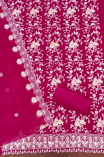 Women's magenta heavy thread embroidery georgette dress material