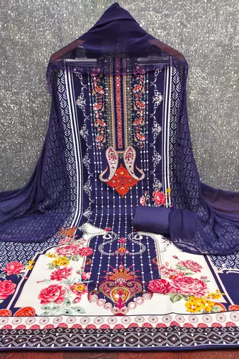 Women's multi print and mirror work rayon cotton dress material