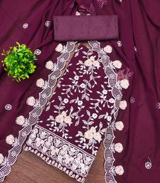 Women's purple heavy thread embroidery georgette dress material
