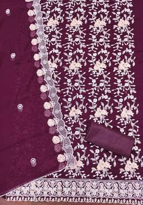 Women's purple heavy thread embroidery georgette dress material 3