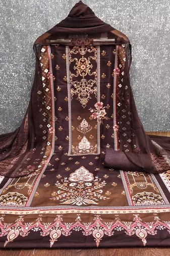 Women's multi print and mirror work rayon cotton dress material