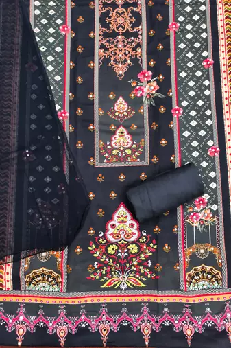Women's multi print and mirror work rayon cotton dress material