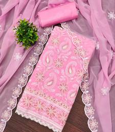 Women's baby pink heavy thread embroidery georgette dress material