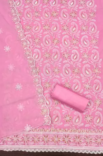 Women's baby pink heavy thread embroidery georgette dress material