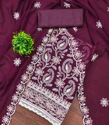 Women's purple heavy thread embroidery georgette dress material